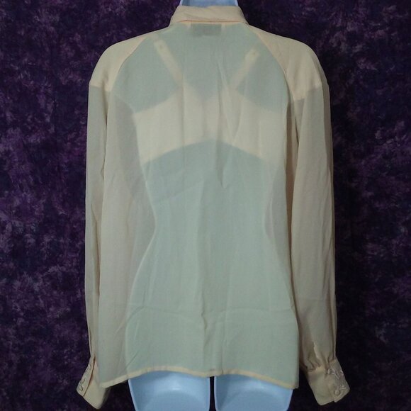 Vintage 80s Allison Smith Sheer Pleated Blouse Top -16 Flower Beads Yellow Flaws - Picture 9 of 9